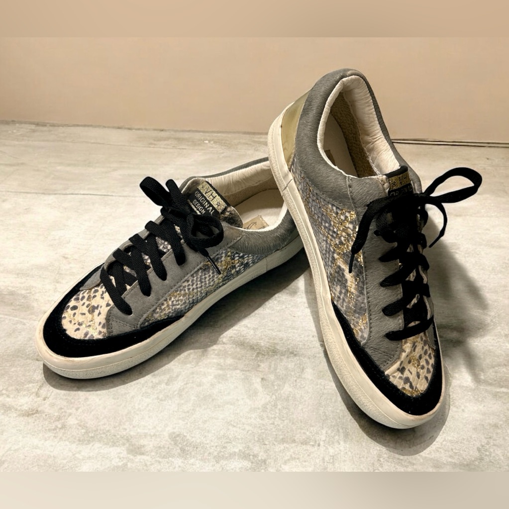 Vintage Havana Spot-On Sneakers With Snake/Animal Print, Gold Accents, 8